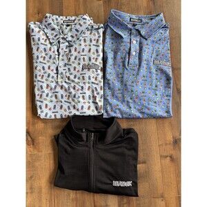 BEATBOX All Over Print Polo Shirt Blue Short Sleeve Button Up Lot of 3 Size LRG